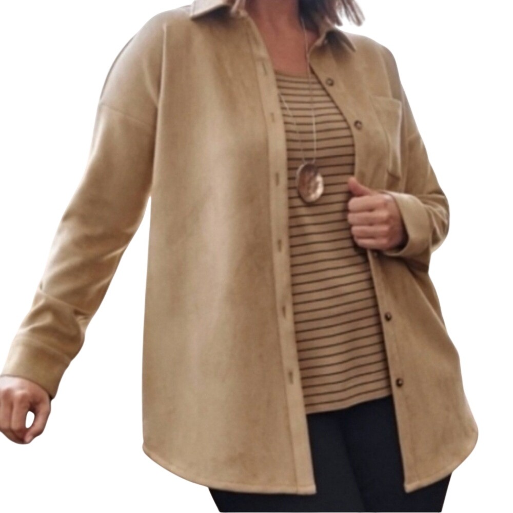 J. Jill Womens Nwot Wearever Luxe Faux Suede Shirt Jacket Shacket Boho Brown Xl